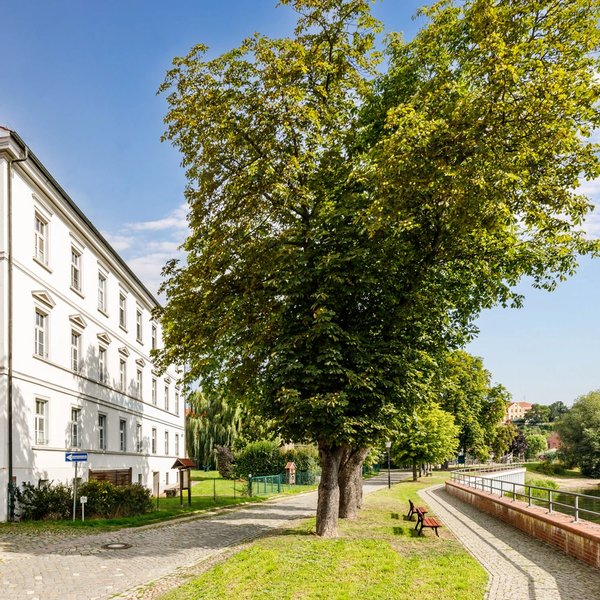 Riverside promenade residential building river