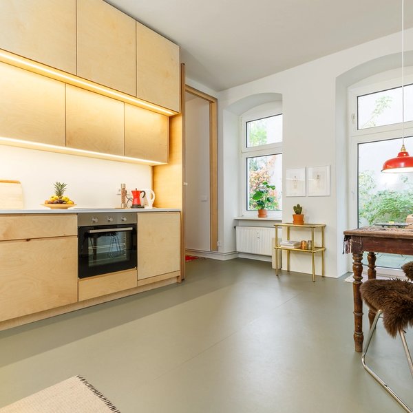 open-plan kitchen fitted kitchen dining area