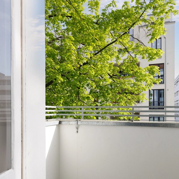 Balcony railing tree facade