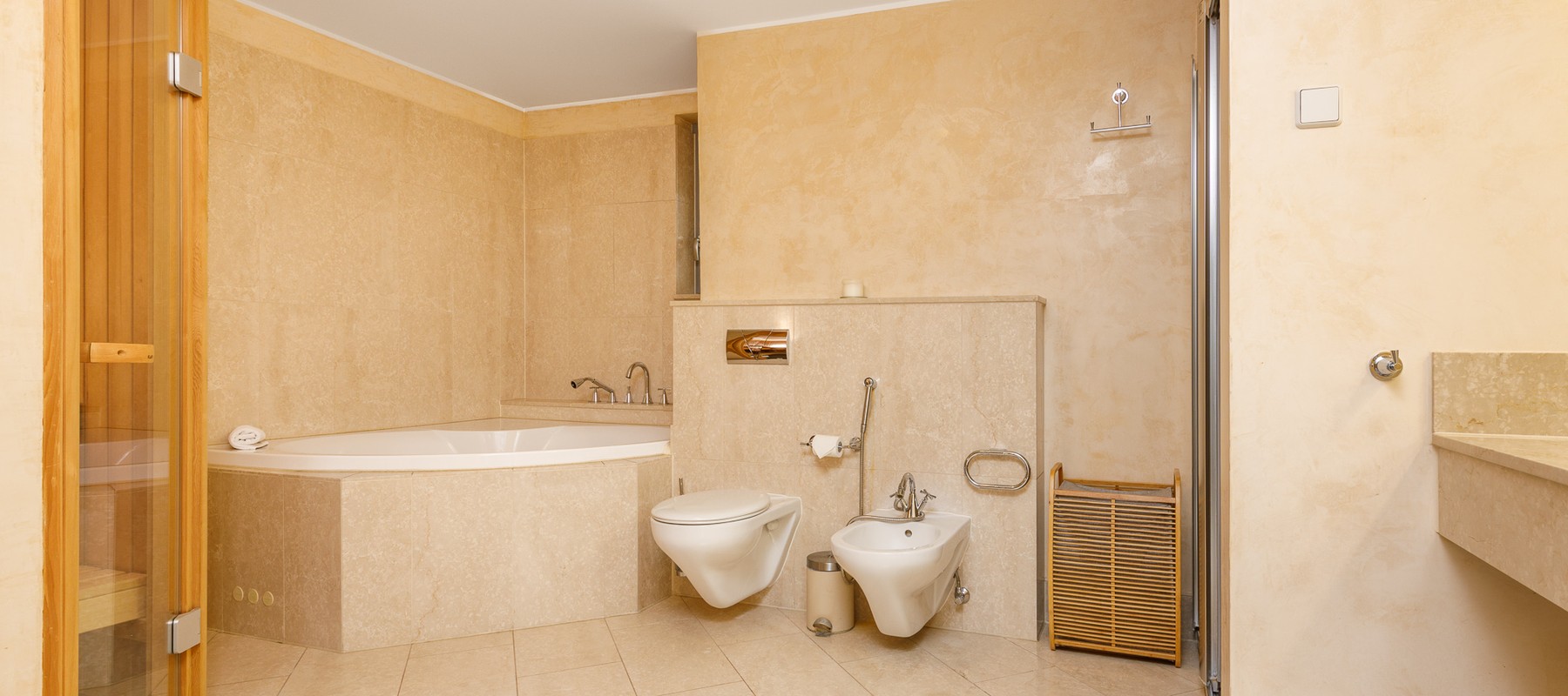 Spacious master bathroom with bidet, shower, and bathtub Spacious master bathroom with bidet, shower, and bathtub