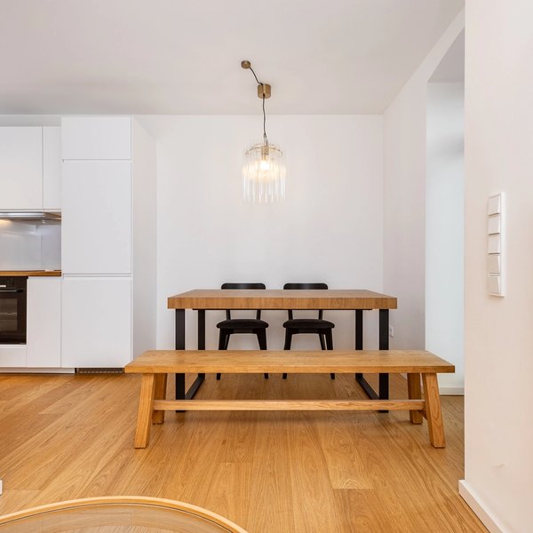dining area dining table bench kitchen parquet floor