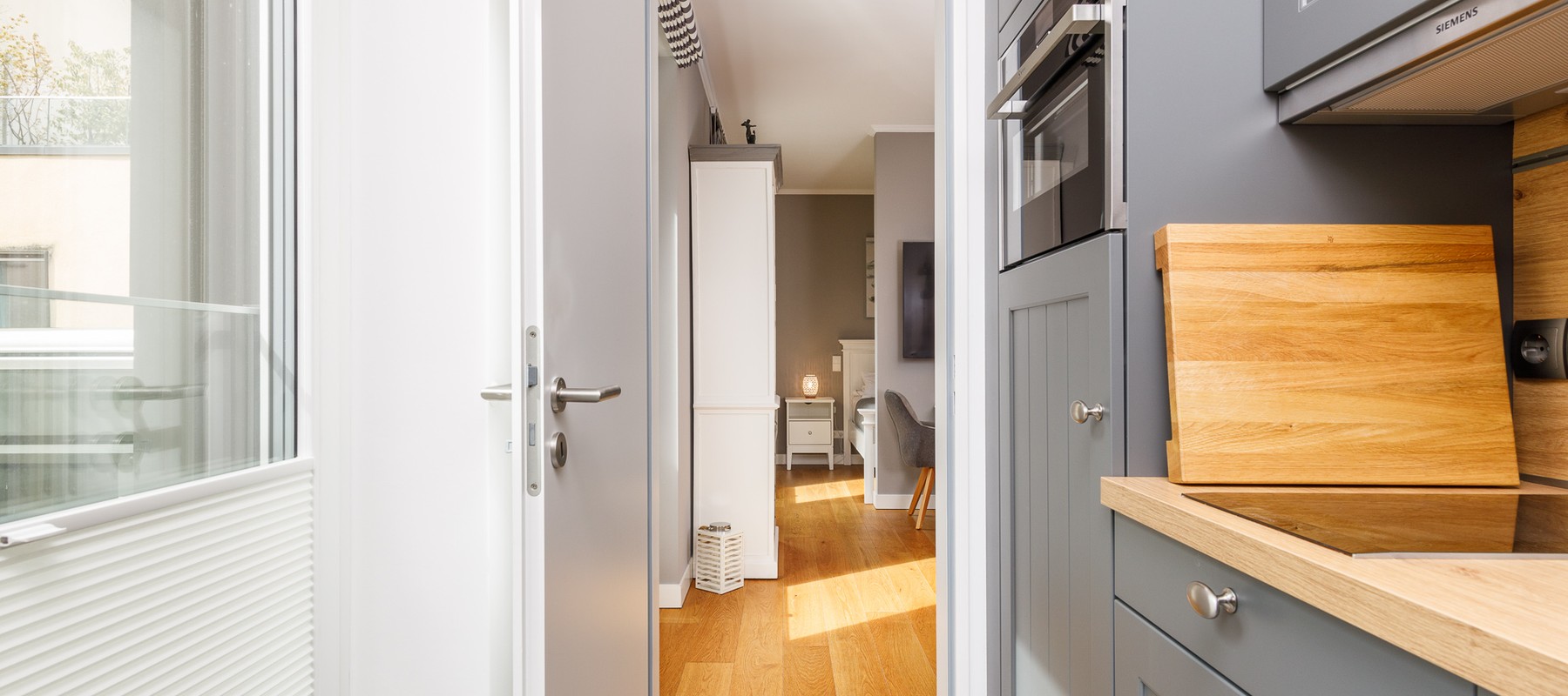 View from the kitchen into the dining area View from the kitchen into the dining area
