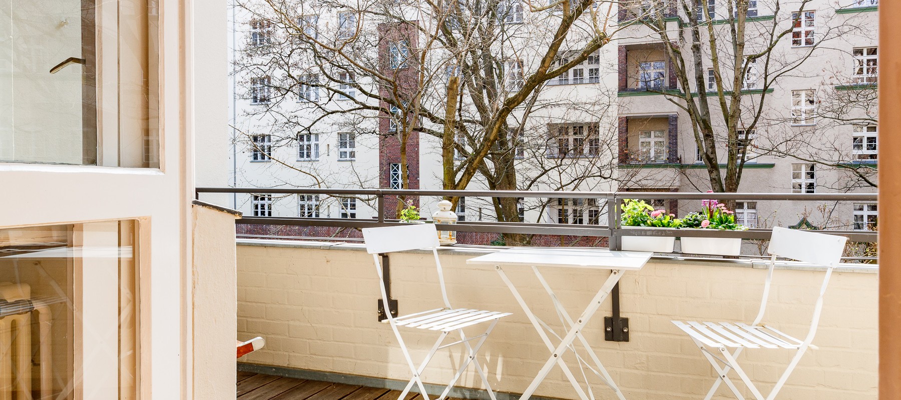 Sunlit balcony overlooking the inner courtyard Sunlit balcony overlooking the inner courtyard