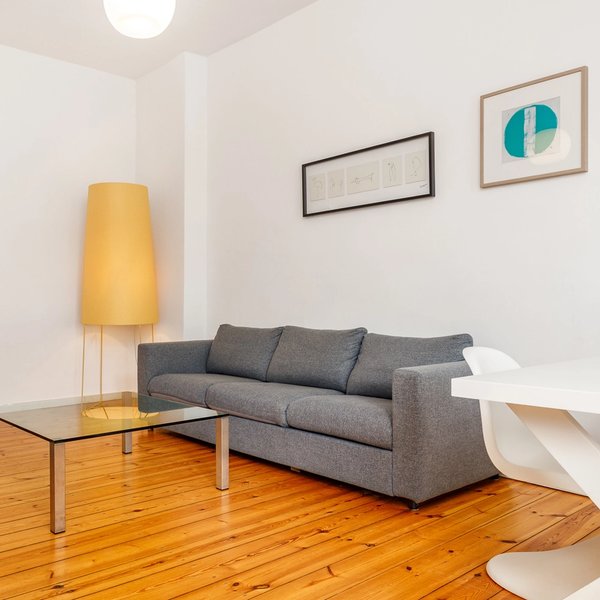 Living room sofa floor lamp table