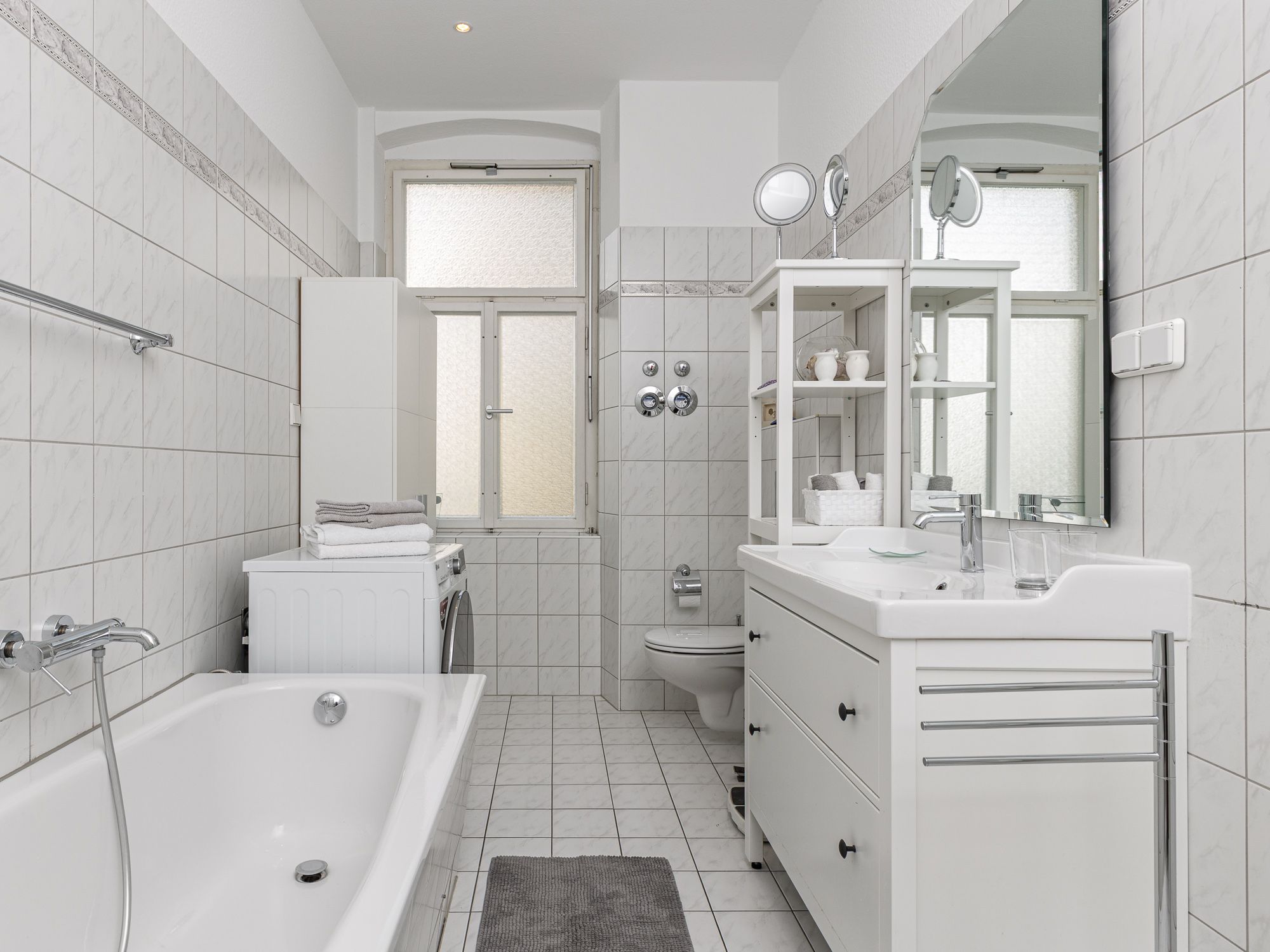 Daylit Bathroom with Bathtub and Separate Shower