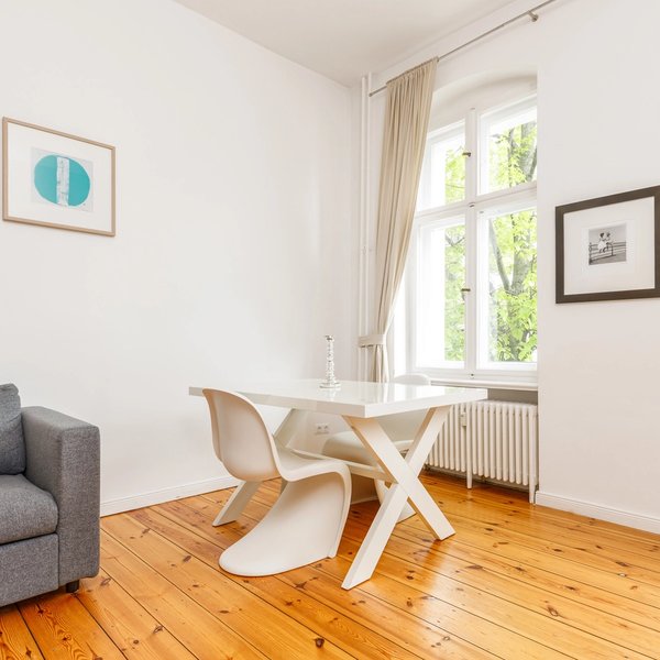 Dining area table chairs window