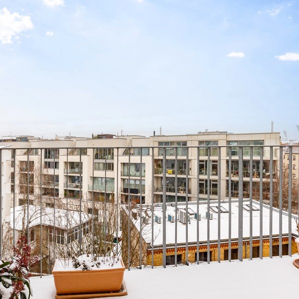 Balkon Geländer Pflanzenkübel Innenhof Nachbargebäude