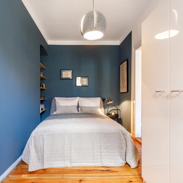 Bedroom period apartment wooden floor wardrobe
