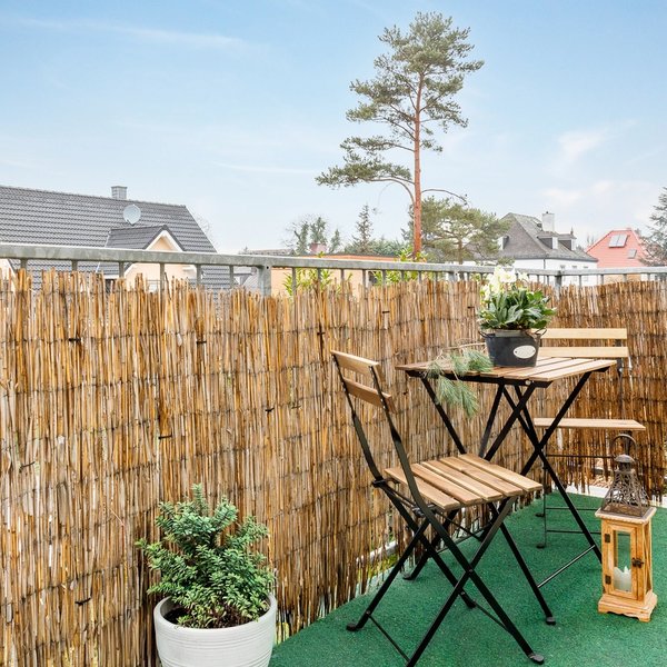 Balkon Tisch Stühle Pflanzen Sichtschutz