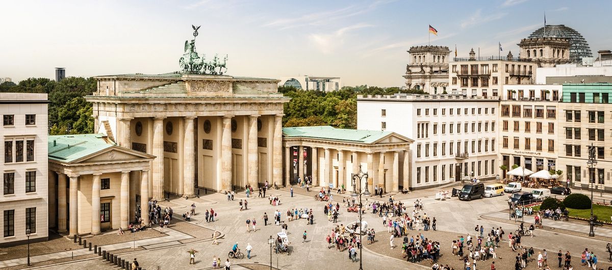 Aerial view of Brandenburger Tor in Berlin Mitte