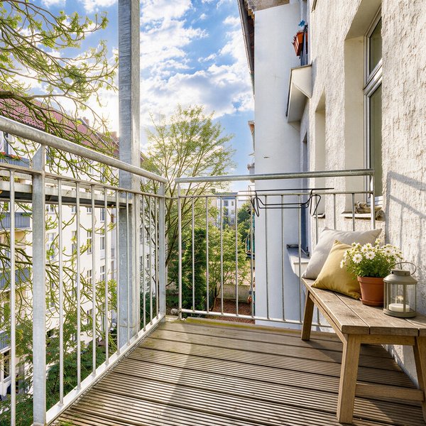 Balcony courtyard view timber decking
