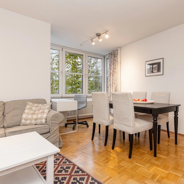 Living room dining table sofa window parquet