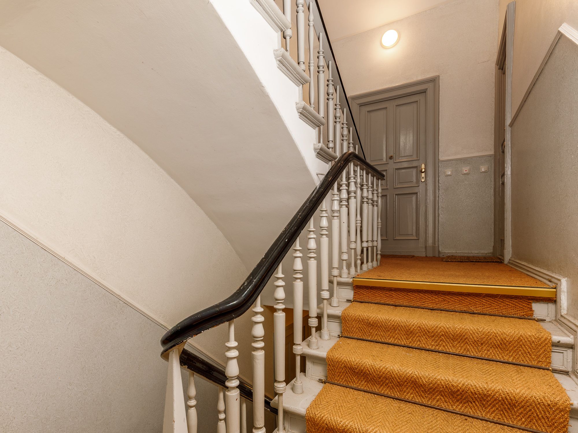 Beautiful staircase with stylish sisal carpet 