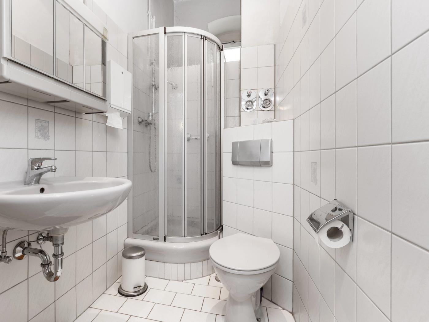 Gepflegtes Duschbad mit Fenster zum Innenhof Gepflegtes Duschbad mit Fenster zum Innenhof