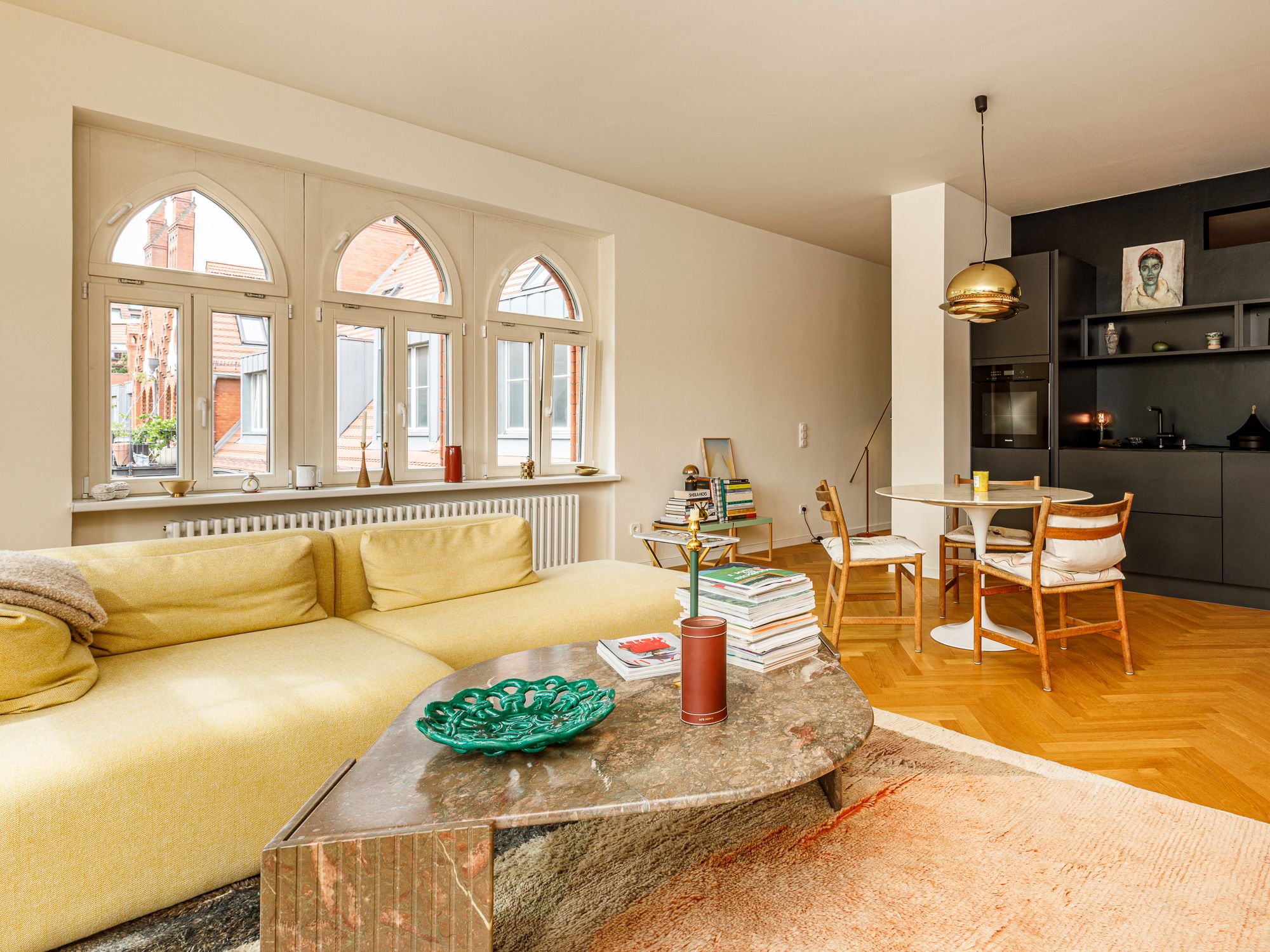 Living and dining area with kitchen