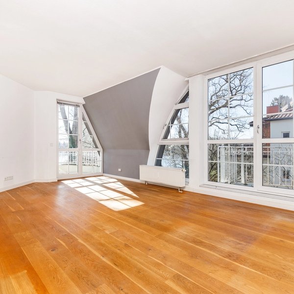 Living area window front balcony access lake view