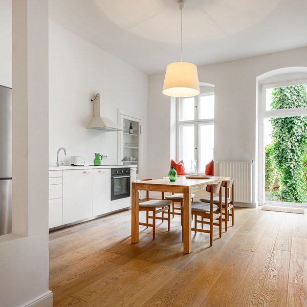 Wohnküche Parkett Terrassenzugang Tageslicht