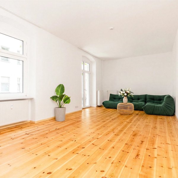 Wohnzimmer Fenster Balkon Parkett