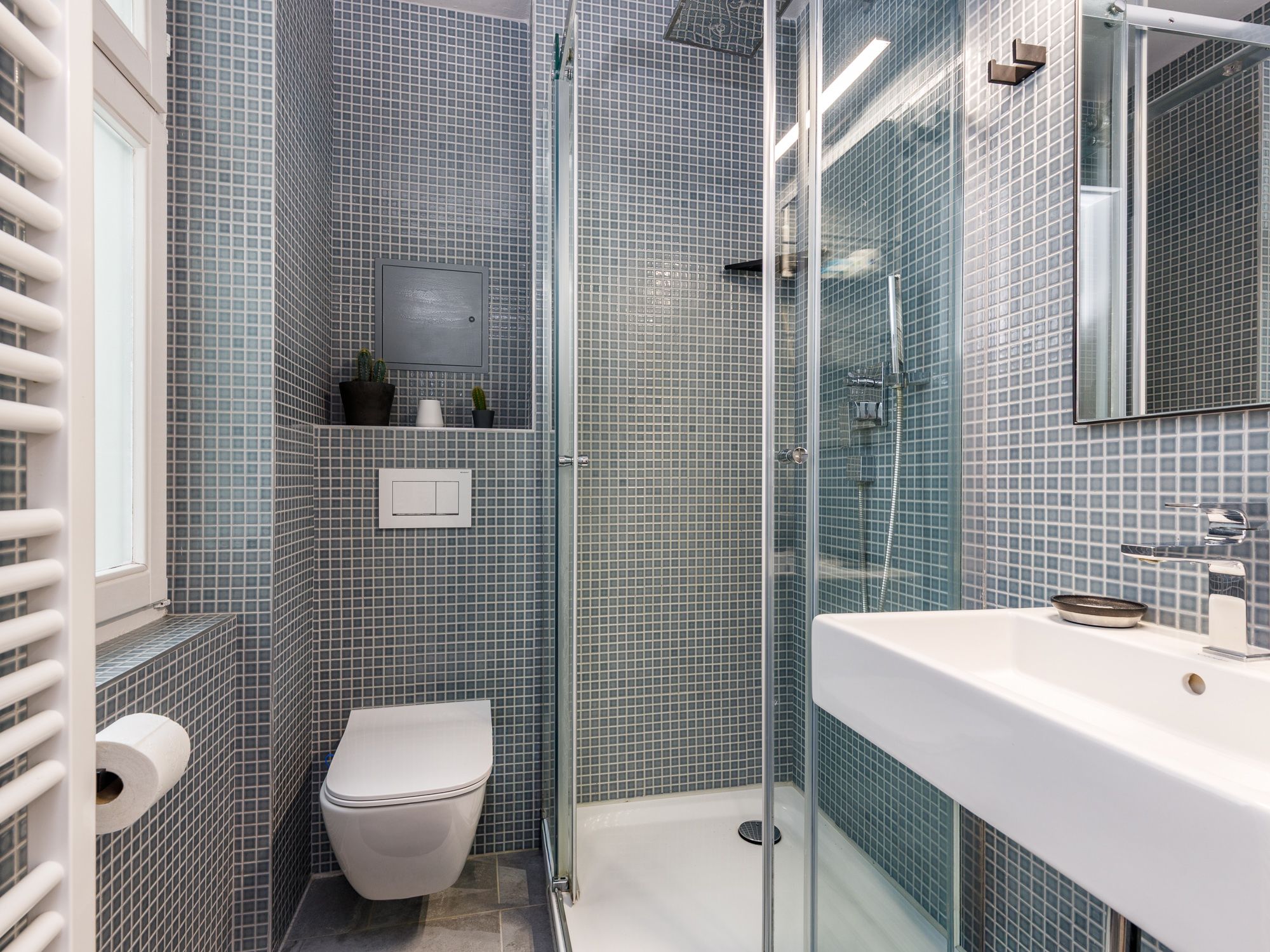 Tagesbelichtetes, modernes Duschbad 