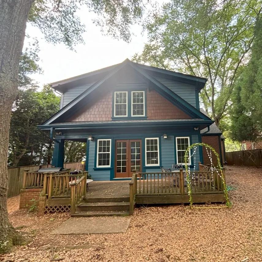 Blue siding residential exterior in Midtown Atlanta by OVO Painting