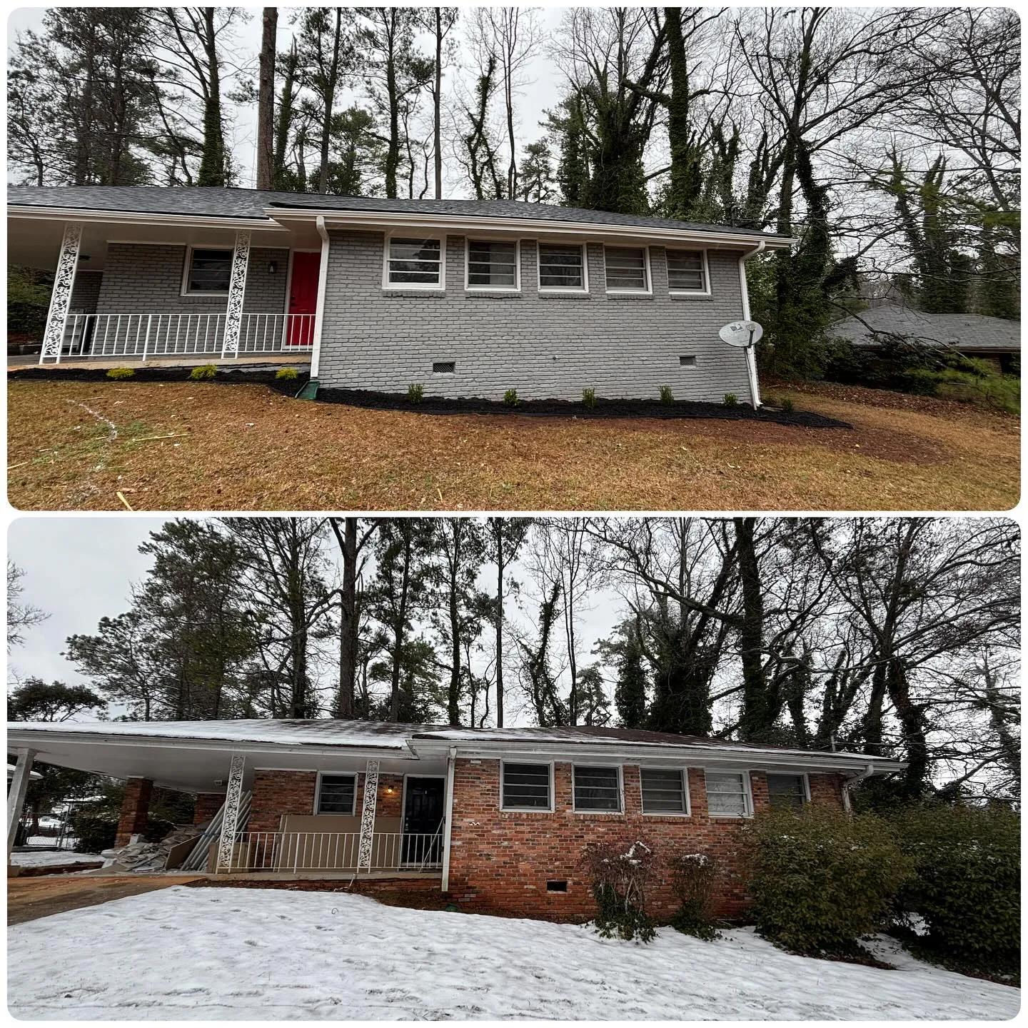 Grey brick before and after exterior painting in Atlanta by OVO Painting