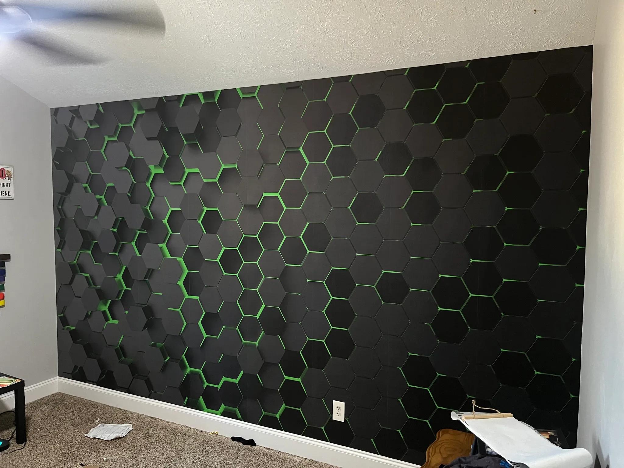 3D hexagon wallpaper installation by OVO Painting in Atlanta