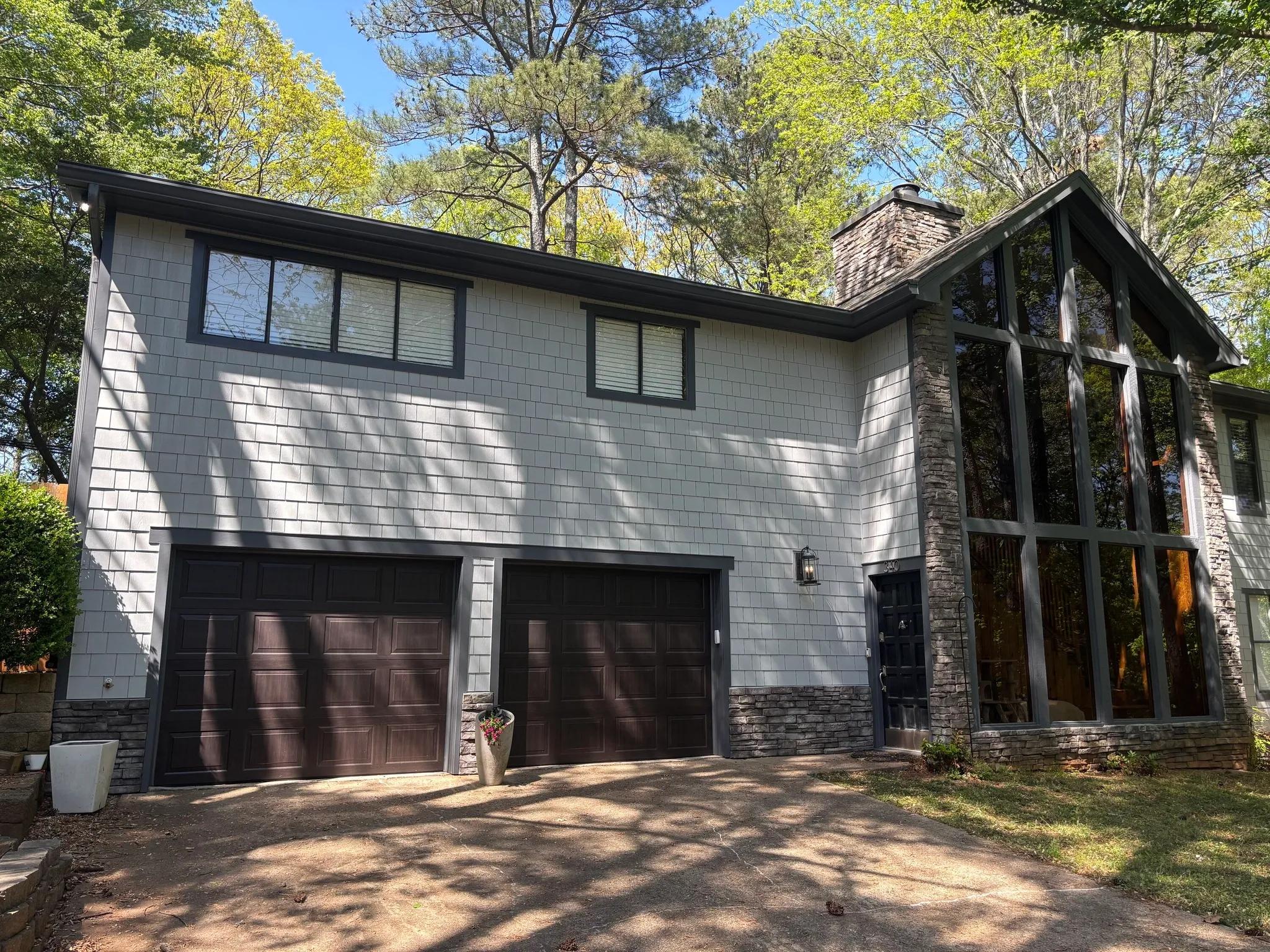 Grey painted shingle siding in Johns Creek by OVO Painting