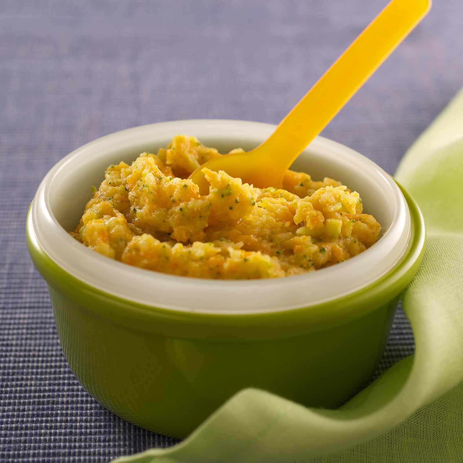 Puré de papa, brócoli y zanahoria