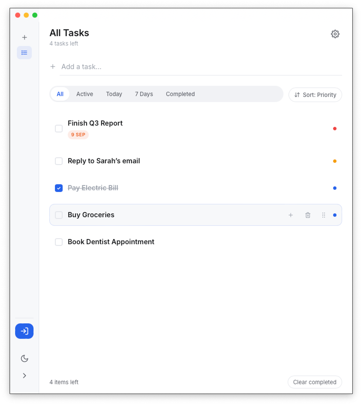Screenshot of 5 tasks for the day