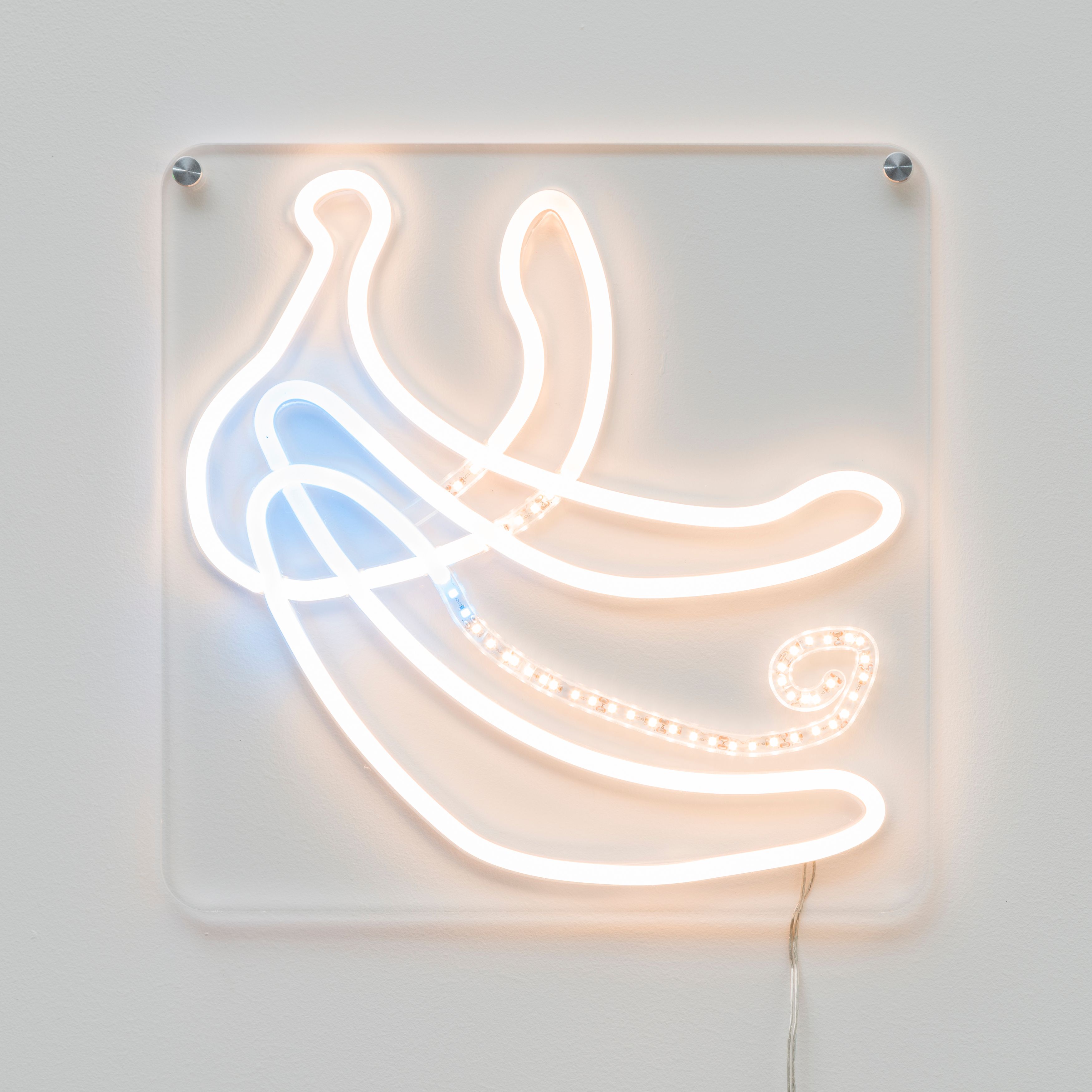 Choey Eun Young Cho, Bananananana (banana23), 2022, CNC engraved plexiglass, LED strip lights, connection wires, silicone tubes, 12 x 12 in. (30.48 x 30.48 cm)