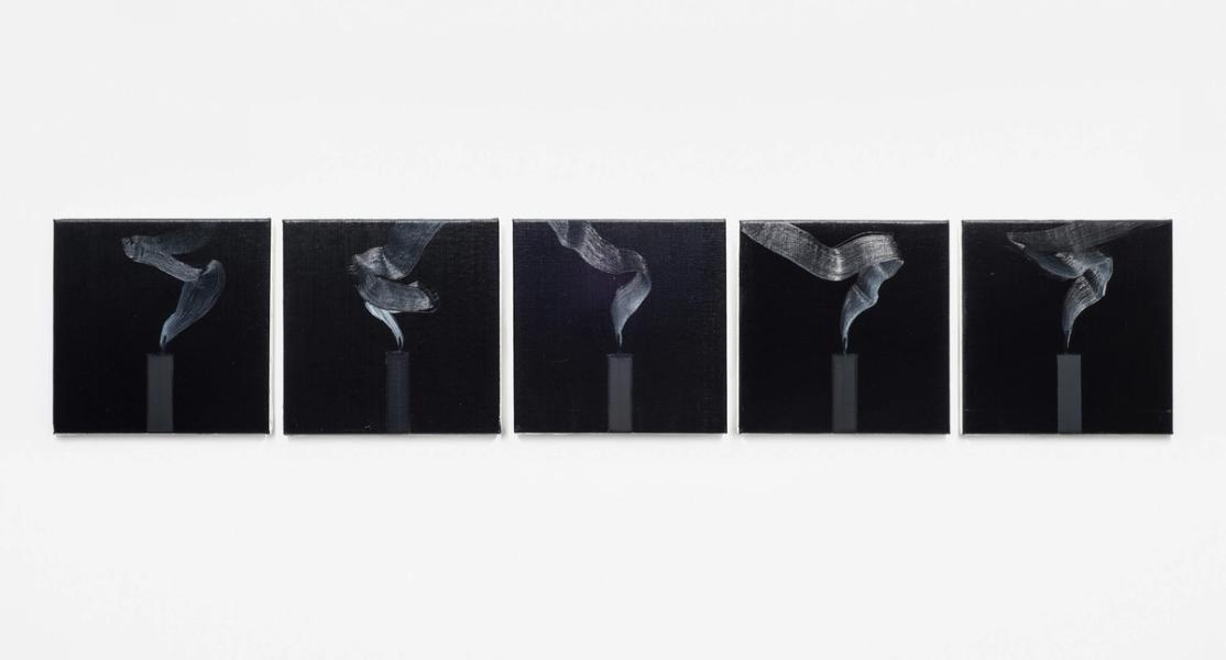 Rafal Bujnowski, Candle, 2016, oil on canvas in five parts, 11 x 11 in. (28 x 28 cm) each, overall dimensions variable