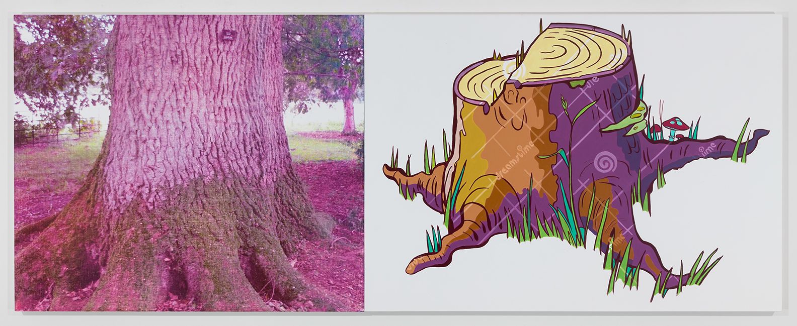 Julia Wachtel, Tree, 2016, oil and acrylic on canvas, 2 panels, overall: 36 x 93 in.  
