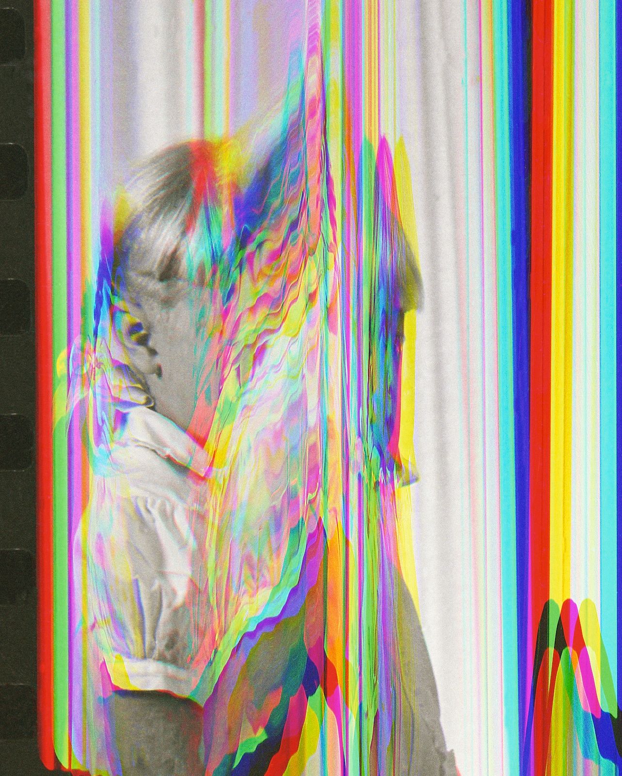 Sara Cwynar, Girl From Contact Sheet 2 (Darkroom Manuals), 2013, chromogenic print mounted on plexiglas, framed, 30 × 24 in.
