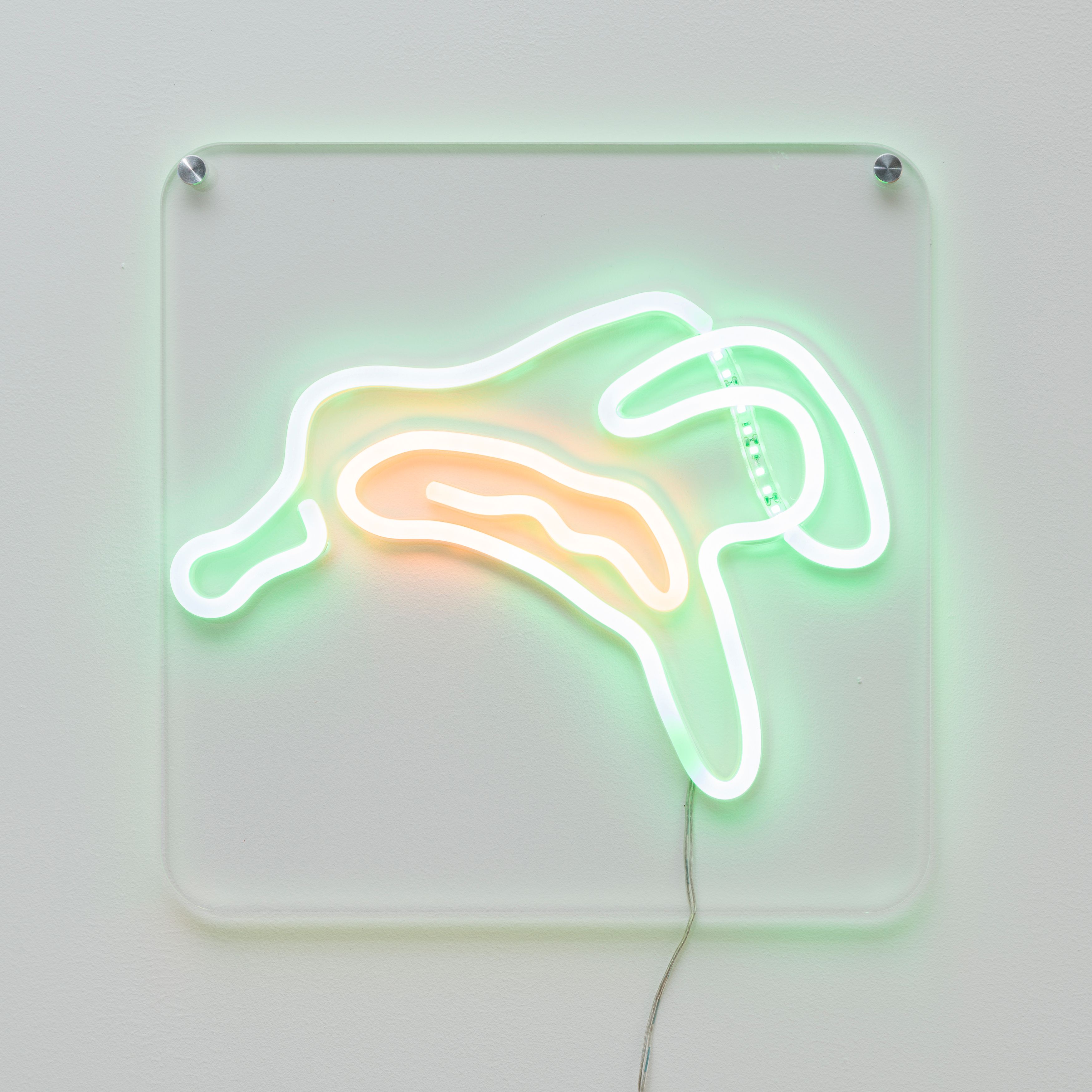 Choey Eun Young Cho, Bananananana (banana25), 2022, CNC engraved plexiglass, LED strip lights, connection wires, silicone tubes, 12 x 12 in. (30.48 x 30.48 cm)