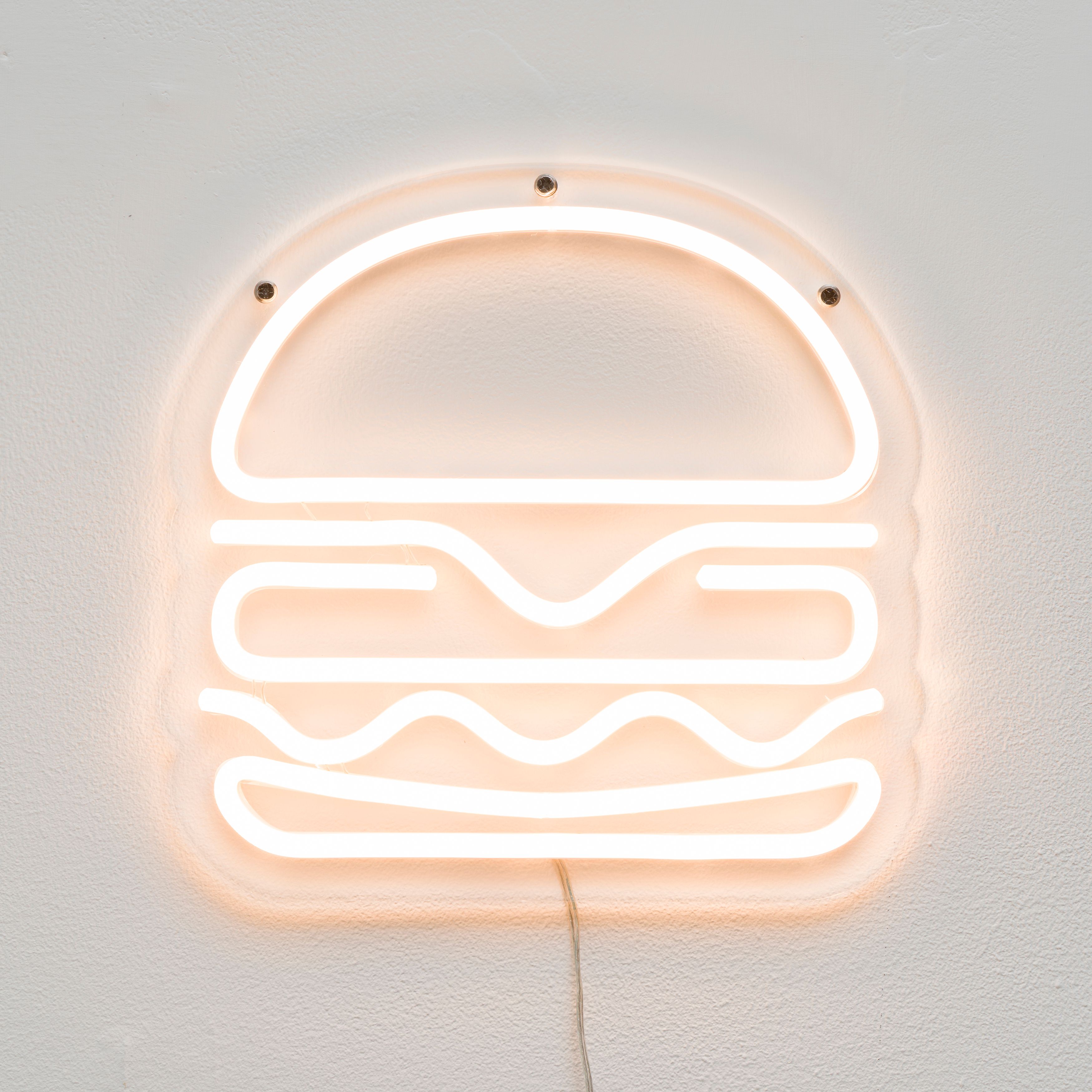 Choey Eun Young Cho, HAMBURGER, 2022, CNC engraved plexiglass, LED strip lights, connection wires, silicone tubes, 9 1⁄2 x 9 1⁄2 in. (24.13 x 24.13 cm) 