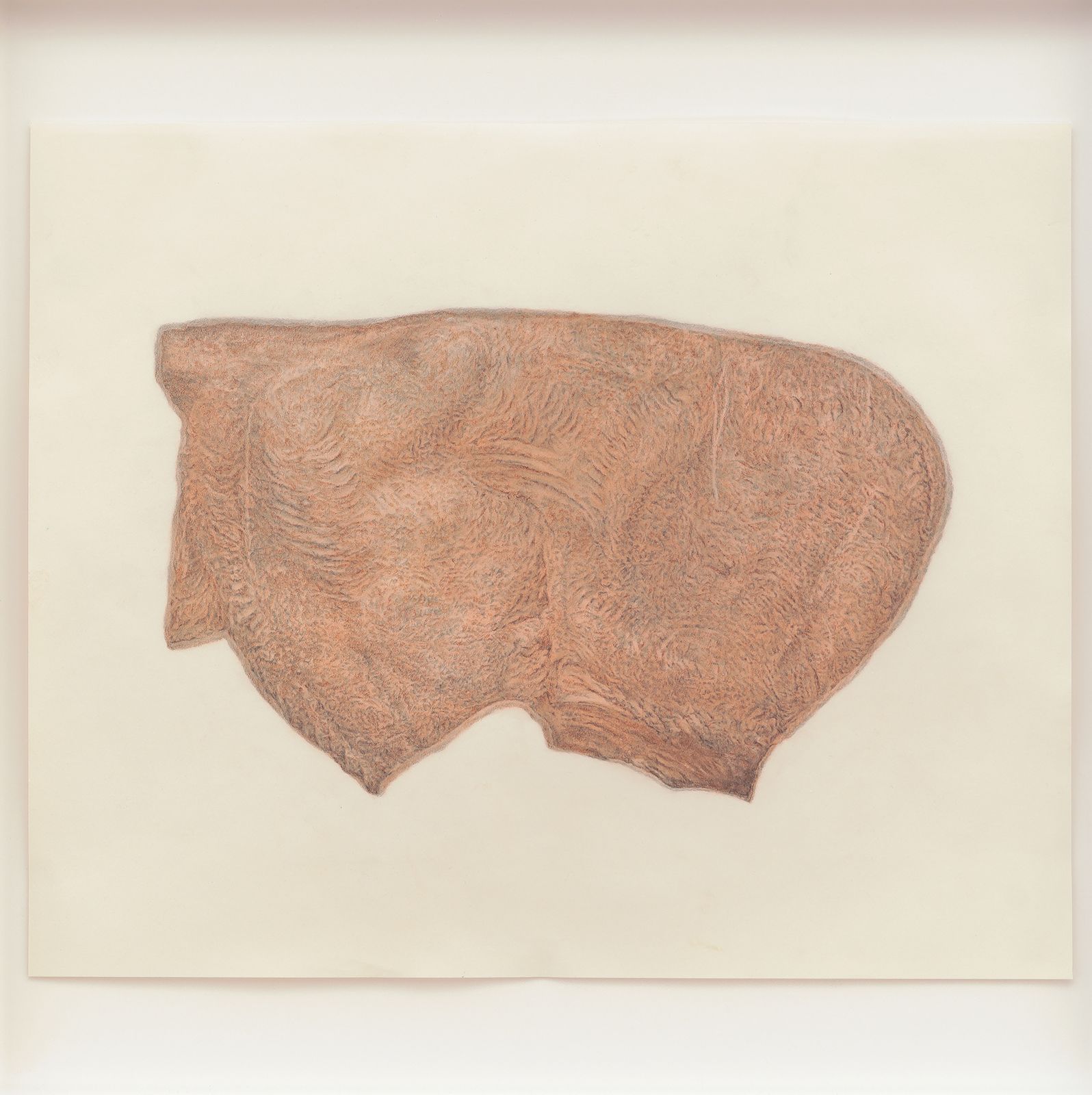 Michael Wang, UNTITLED FRAGMENT (WISENTDENKMAL), 2012, graphite and red bole on paper, 15 × 18 in.