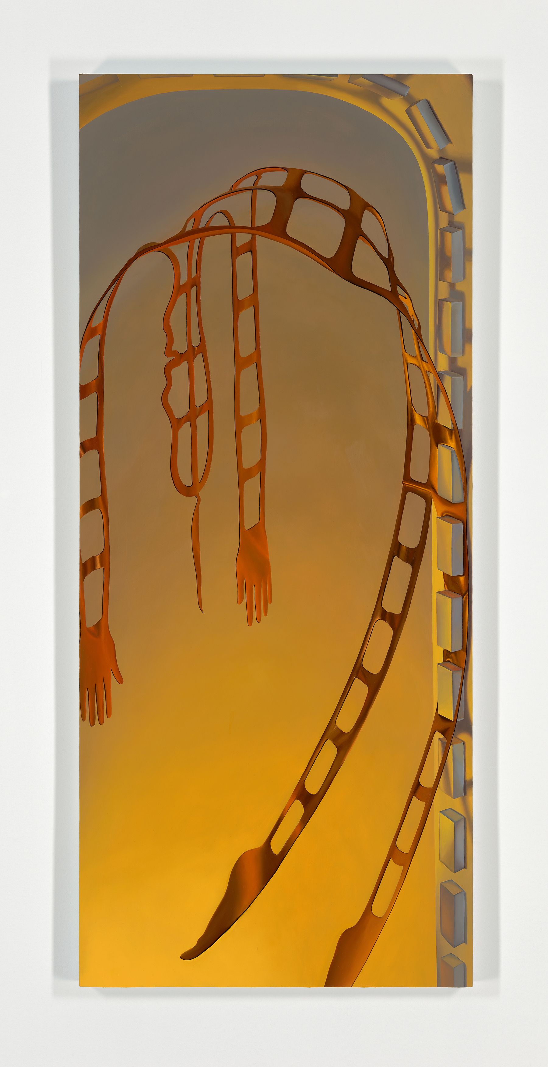 Sascha Braunig, Free Peel 2, 2016, oil on linen over panel, 58 x 25 in. (147.32 × 63.5 cm.)  