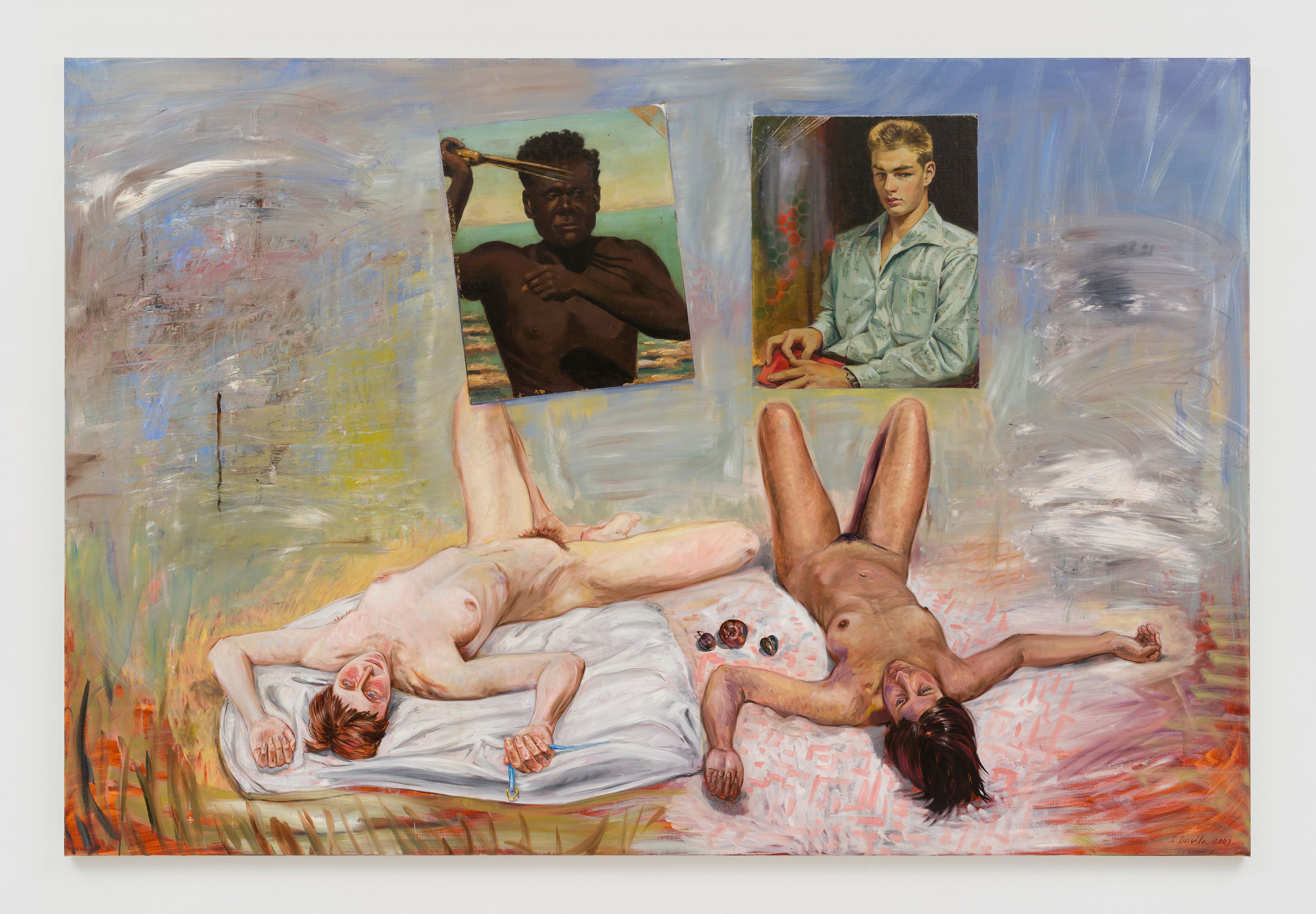 Juan Davila, Two women on the banks of the Yarra, 2003, oil and collage on canvas  68 7/8 x 102 3/8 in. (175 x 260 cm)