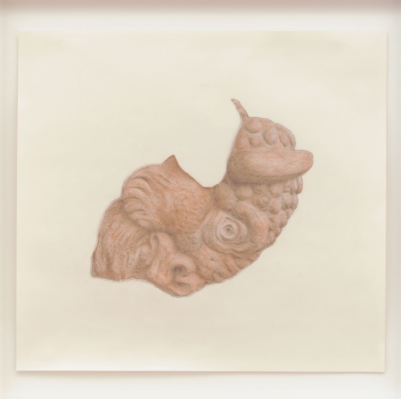 Michael Wang, UNTITLED FRAGMENT (WISENTDENKMAL), 2012, graphite and red bole on paper, 16 × 18 in.