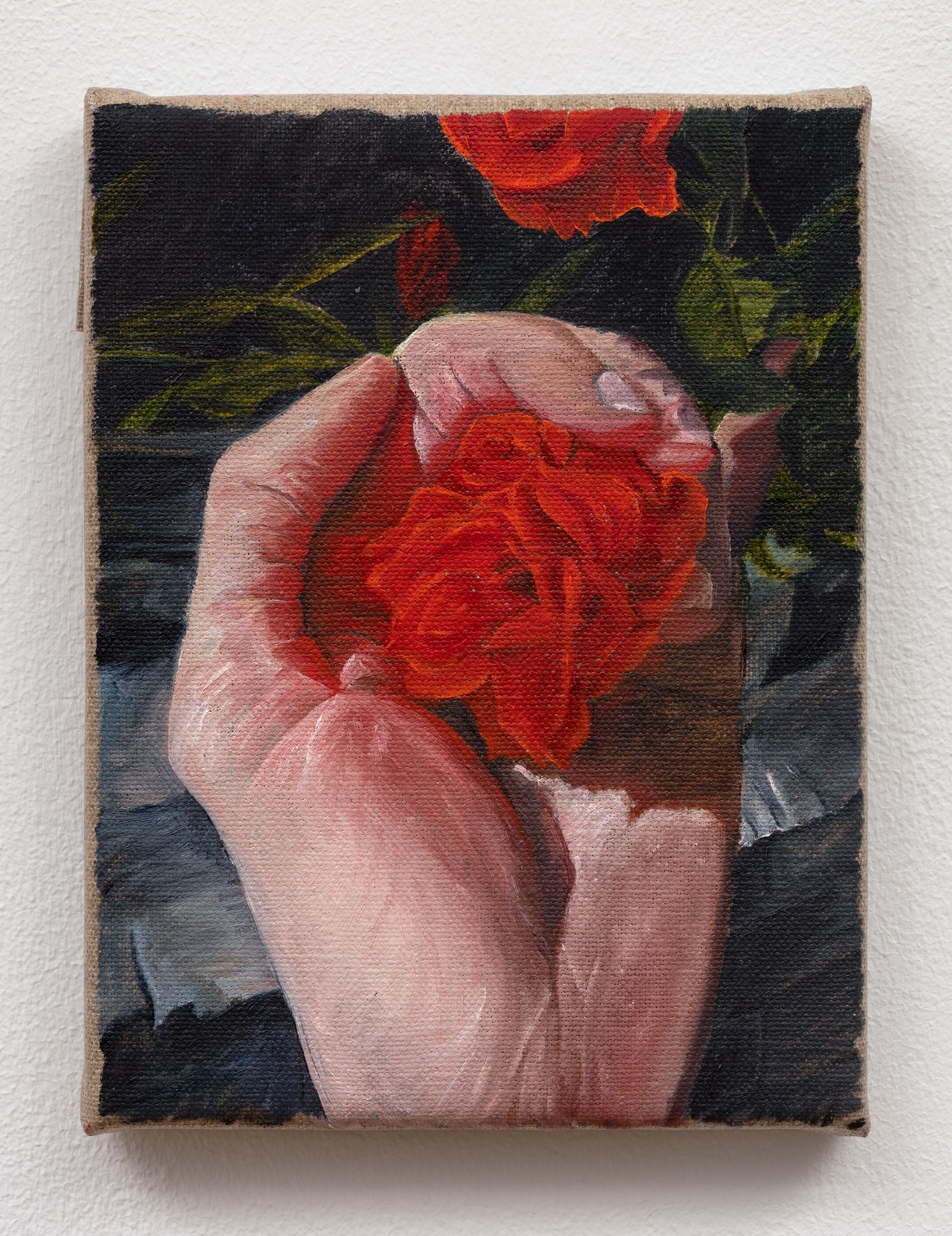 Srijon Chowdhury, Rose in Hand, 2020, oil on linen, 8 x 6 in. (20.32 x 15.24 cm)