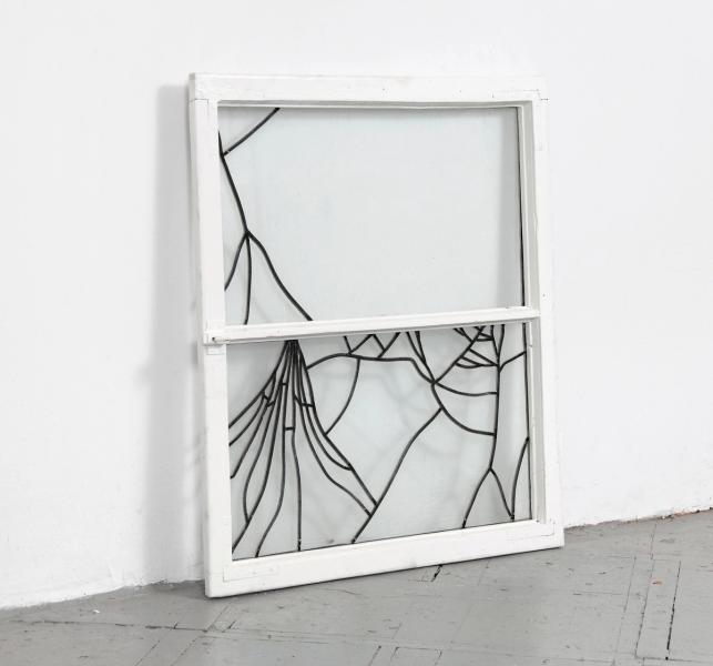 Rafal Bujnowski, Lead Window, 2011, window, glass, lead, 33 3/4 x 30 x 3 1/3 in. (87 x 76 x 8.5 cm), from the series Lead Window, 2011