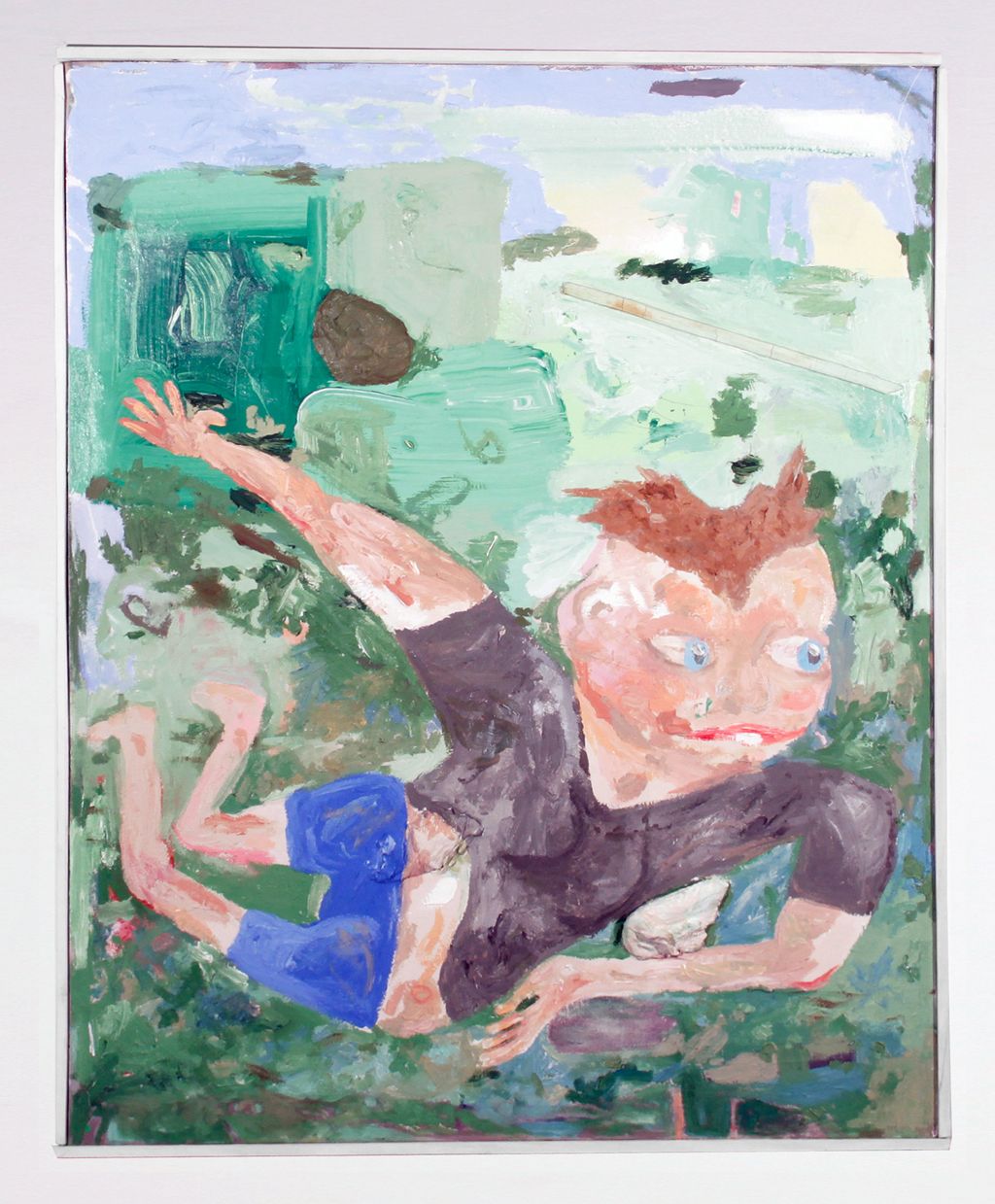 Nicholas Buffon, BRUNETTE, 2013, oil, hair, wood, plaster on canvas, 43 × 34 in.