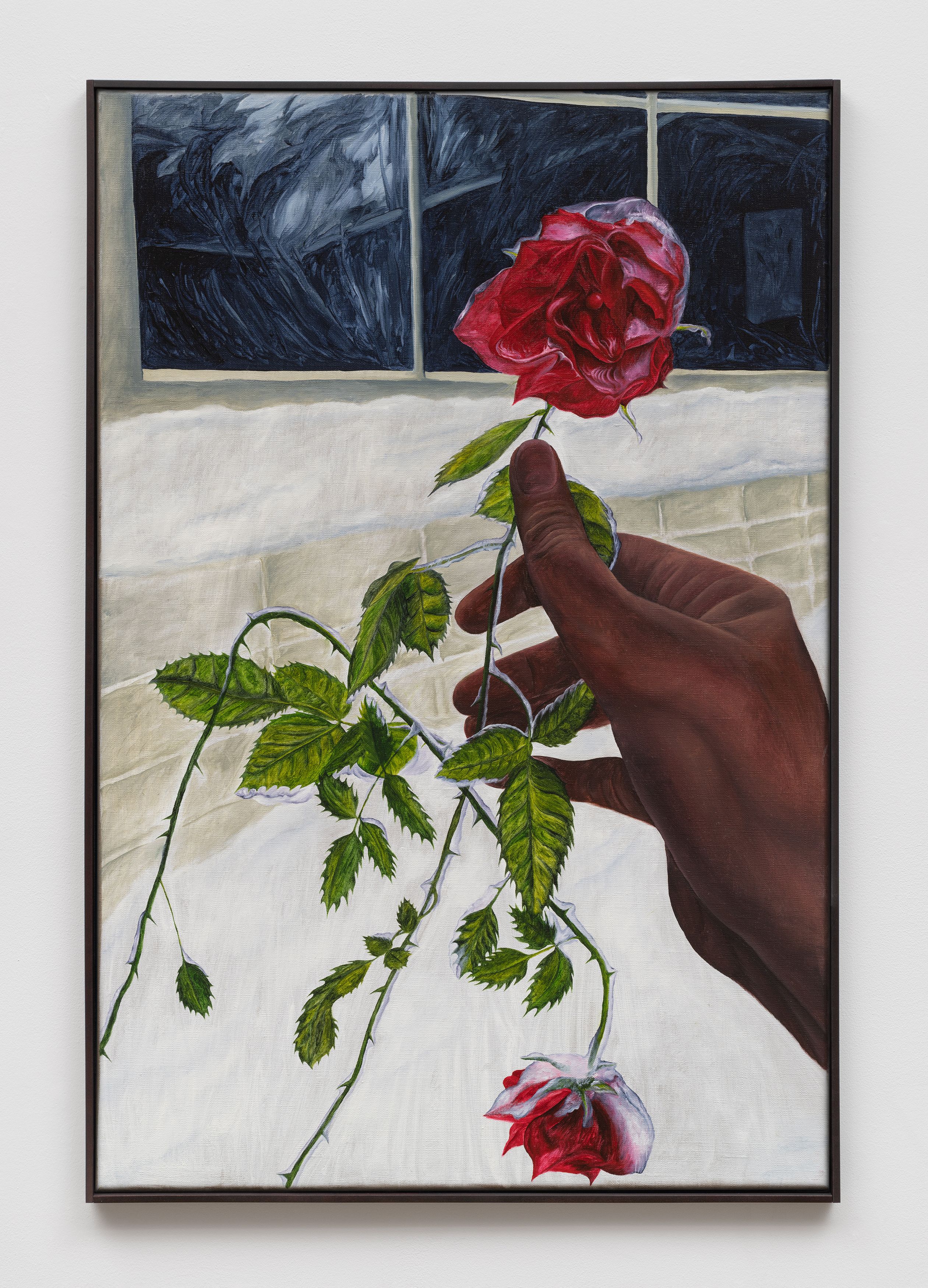 Srijon Chowdhury, Frozen Rose, 2021, oil on linen, 36 x 24 in. (91.44 x 60.96 cm)