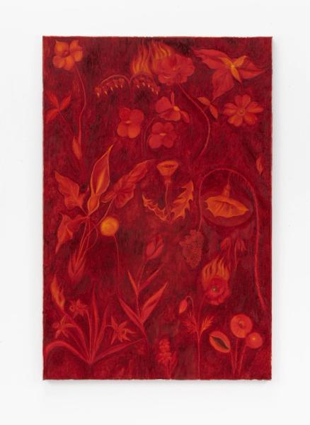 Srijon Chowdhury, Flowers on Fire, 2019, oil on canvas, 36 x 24 in. (91.44 x 60.96 cm)