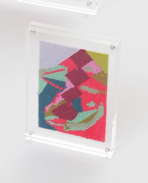 Steve Reinke, Untitled (needlepoint), 2021, floss on plastic backing, 5 1/2 x 3 5/8 in. (14 x 9.2 cm)