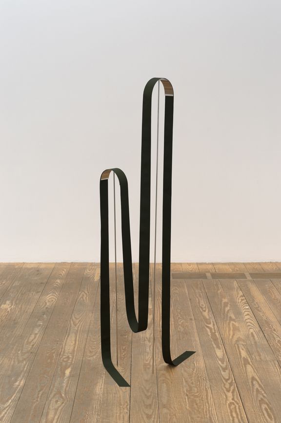Stephen Lichty, Ribbons (Green), 2012, stainless steel and ribbon, 58 x 13 x 9 in.