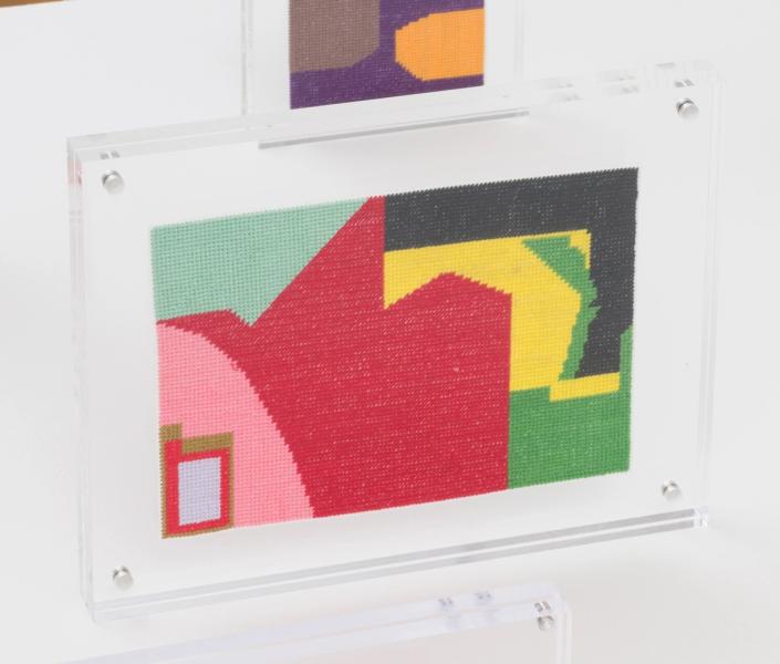 Steve Reinke, Untitled (needlepoint), 2021, floss on plastic backing, 6 x 9 in. (15.2 x 22.8 cm)