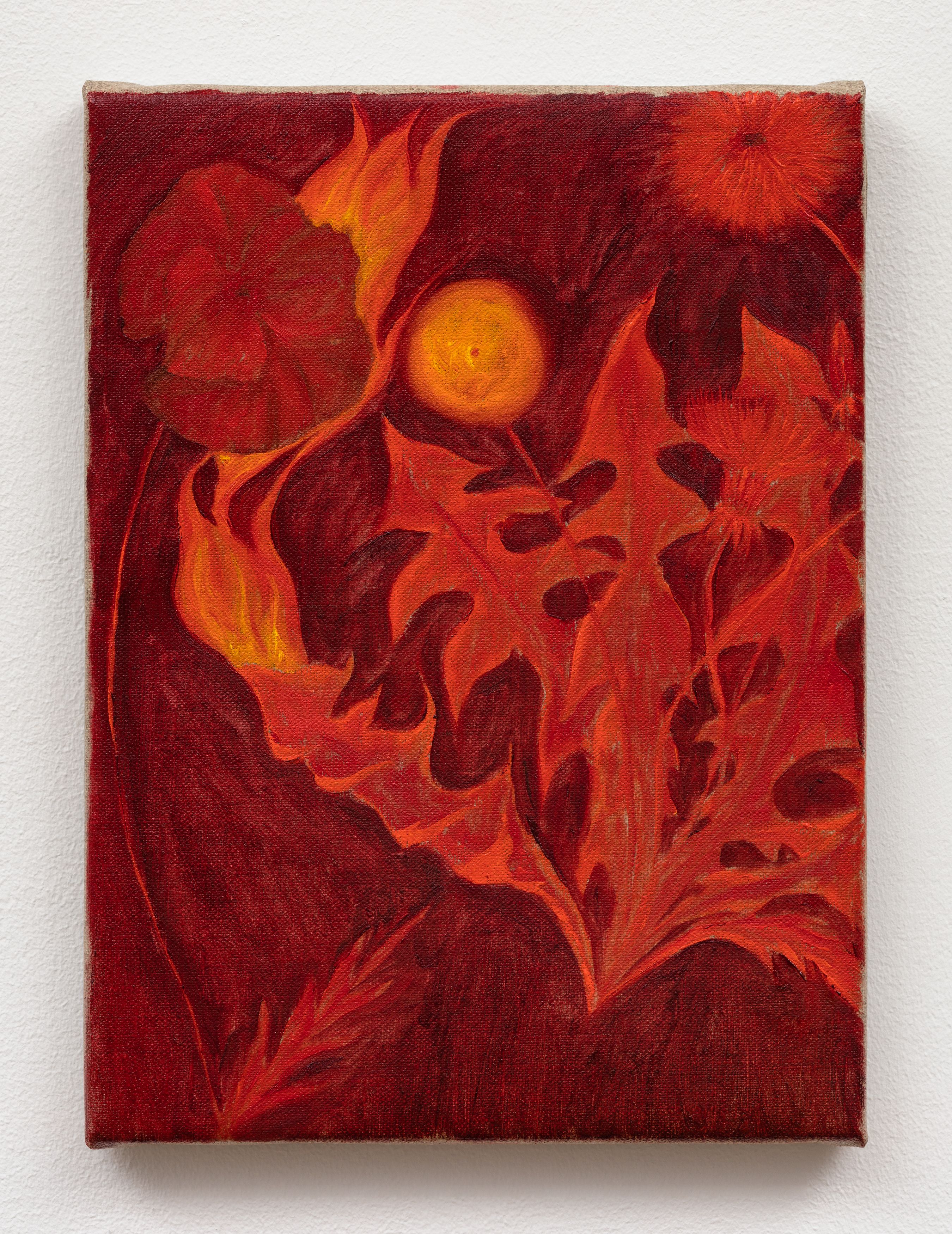 Srijon Chowdhury, Poppy and Dandelion on Fire, 2020, oil on linen, 12 x 9 in. (30.48 x 22.86 cm) 