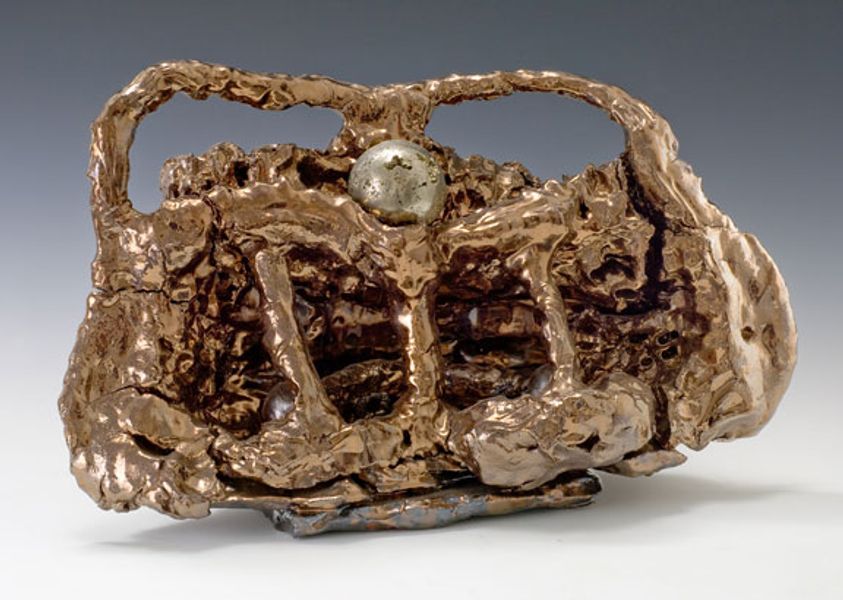 Sterling Ruby, Crime Against Nature, 2009, ceramic and pyrite sphere, 23 x 13 1/2 x 9 in. (58.4 x 34.3 x 22.9 cm.,) SR_FP1290
