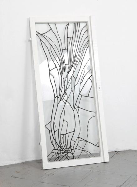 Rafal Bujnowski, Lead Window, 2011, window, glass, lead, 55 x 25 1/2 x 3 in. (140 x 65 x 7.5 cm), from the series Lead Window
